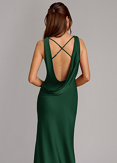 Azazie Cheryl Vestidos de damas de honor Vestido de Verde Oscuro de Satén Elástico de Corte Sirena image2
