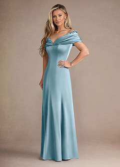 Azazie Auberdeen Mother of the Bride Dresses Moody Blue Mermaid Pleated Stretch Satin Dress image4