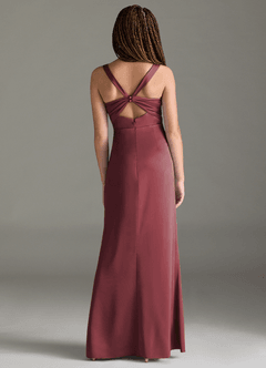 Azazie Mero Junior Merlot Mermaid Pleated Stretch Satin Dress image5