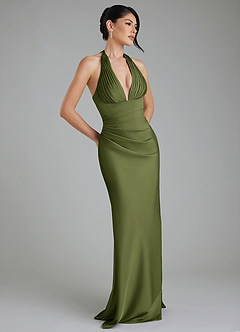 Azazie Torrance Bridesmaid Dresses Olive Mermaid Corset Stretch Satin Dress image1
