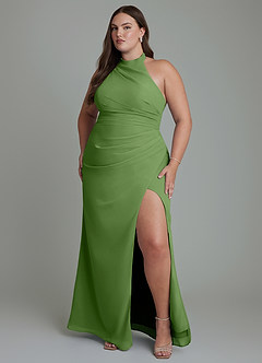 Azazie Jemma Bridesmaid Dresses Basil Sheath Pleated Chiffon Dress image7