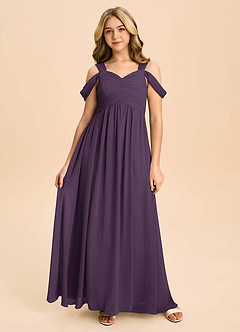 Azazie Lianne Junior Plum A-Line Off the Shoulder Chiffon Dress image2