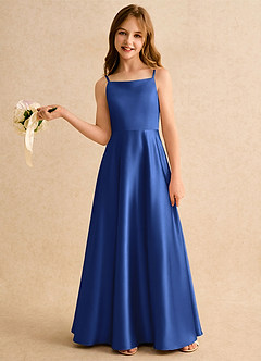 Azazie Joella Girls Formal Flower Girl Dresses Royal Blue A-Line Pleated Stretch Satin Dress image2