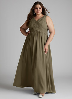 Azazie Flora Brautjungfernkleider A-Linie Plissee Chiffon Kleid Weidengrün image10