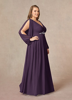 Azazie Gypsy vestidos de madre de la novia Vestido de Ciruela de Gasa de Corte En A con Lentejuelas cuello pico image9