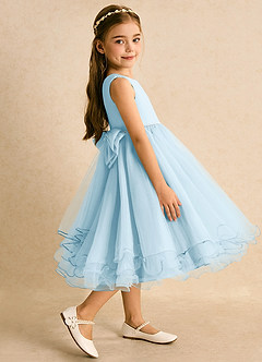 Azazie Lass Robe Demoiselle D'honneur Fillette Robe Trapèze en Tulle Arc Bleu Ciel image4