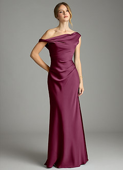 Azazie Emerson Bridesmaid Dresses Mulberry Mermaid Off the Shoulder Stretch Satin Dress image1