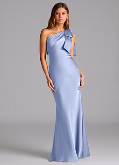 Azazie Yuanna Robes de demoiselle d'honneur Robe Sirène en Satin extensible Ue épaule Eis image1