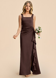 Azazie Adrienne Junior Ganache Sheath Pleated Stretch Satin Dress image4