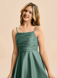 Azazie Miko Junior Eucalyptus A-Line Pleated Stretch Satin Dress image8