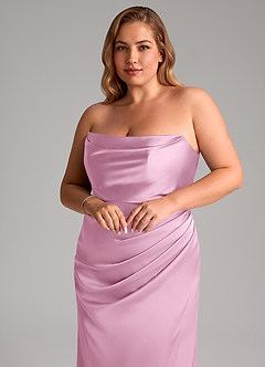 Azazie Leonis Bridesmaid Dresses Candy Pink Mermaid Pleated Stretch Satin Convertible Dress image12