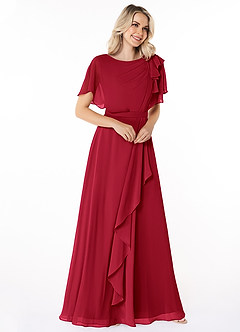 Azazie Aaliyah Modest Bridesmaid Dresses A-Line Scoop Pleated Chiffon Floor-Length Dress image3