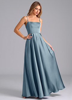 Azazie Elita Bridesmaid Dresses Dusty Blue A-Line Pleated Stretch Satin Dress image3
