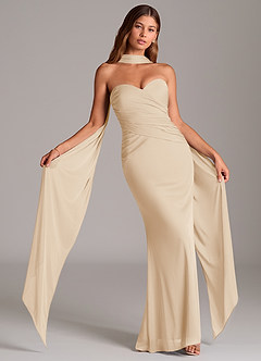 Azazie Katelyn Bridesmaid Dresses Champagne Sheath Strapless Mesh Convertible Dress image1