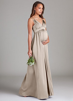 Azazie Emree Maternity Bridesmaid Dresses A-Line Stretch Satin Floor-Length Dress with Pockets image4