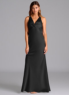 Azazie Hati Bridesmaid Dresses Black Mermaid Stretch Satin Dress image5