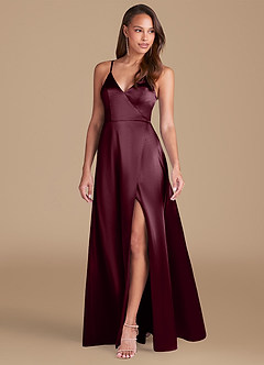 Azazie Maksim Robes de demoiselle d'honneur Robe Trapèze en Satiné métallisé Cabernet image4