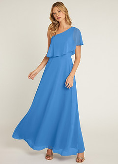 Azazie Lizzy Bridesmaid Dresses Blue Jay A-Line One Shoulder Chiffon Dress image5