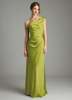 Azazie Emerson Bridesmaid Dresses Lemongrass Mermaid Off the Shoulder Stretch Satin Dress image3