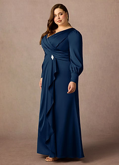 Azazie Petrina Mother of the Bride Dresses Dark Navy Mermaid Pleated Stretch Satin Dress image5