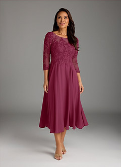 Azazie Marge Mother of the Bride Dresses Mulberry A-Line Scoop Lace Chiffon Dress image2