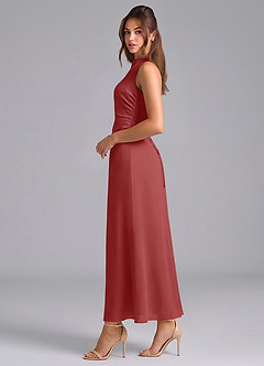 Azazie Evadne Bridesmaid Dresses Rust Sheath Pleated Chiffon Dress image5