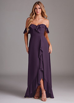 Azazie Lyra Bridesmaid Dresses Plum A-Line Chiffon Convertible Dress image1