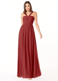 Azazie Dionne Bridesmaid Dresses Rust A-Line Corset Chiffon Dress image1