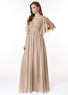 Azazie Temeka Robes de demoiselle d'honneur Robe Trapèze en Mousseline de soie Rayé Taupe image7