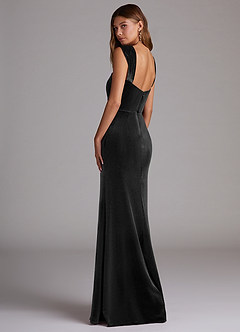 Azazie Junia Bridesmaid Dresses Black Sheath Off the Shoulder Velvet Convertible Dress image3