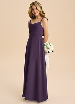 Azazie Shale Junior Plum A-Line Bow Chiffon Dress image6