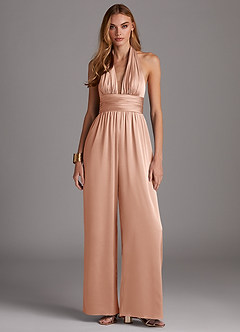 Azazie Oli Robes de demoiselle d'honneur Combinaison en Satin extensible Plissée Or Rose image3