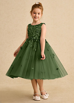 Azazie Lana Flower Girl Dresses Olive A-Line Sleeveless Matte Satin Dress image3