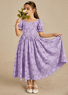 Azazie Joss Flower Girl Dresses Lilac A-Line with Sleeves Floral Burnout Dress image1