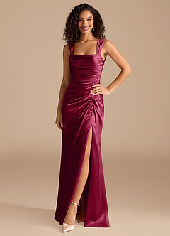 Azazie Jesaphine Bridesmaid Dresses Burgundy Sheath Bow Metallic Satin Dress image3