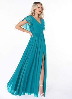 Azazie Zella Bridesmaid Dresses Jade A-Line Lace Chiffon Dress image4