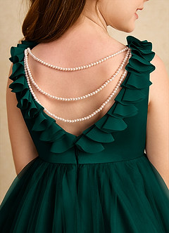 Azazie Lorita Robe Demoiselle D'honneur Fillette Robe Trapèze en Tulle Perlé Vert Pin image8