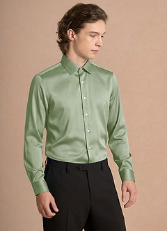 front Julian Salvia Polvorienta Camisa de vestir de satén elástico