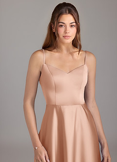 Azazie Marley Vestidos de damas de honor Vestido de Oro Rosa de Satén Elástico de Corte en A Convertible con Vestidos sin tirantes image2