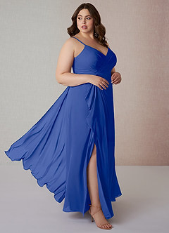 Azazie Emerald Bridesmaid Dresses Royal Blue A-Line Ruffled Chiffon Dress image9