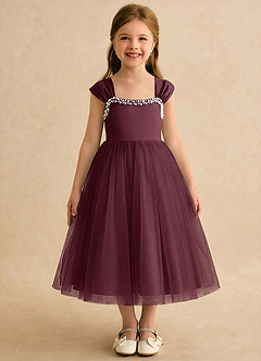 Azazie Yosemite Robe Demoiselle D'honneur Fillette Robe Princesse en Tulle Encolure en Forme de Cœur Cabernet image3