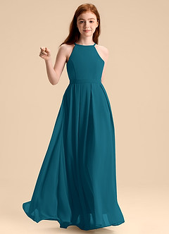Azazie Arianthe Junior Abito A-Line in Chiffon Plissettato Blu Inchiostro image6