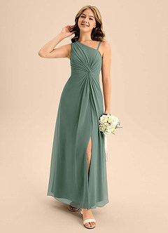 Azazie Brooke Junior Eucalyptus A-Line Side Slit Chiffon Dress image3