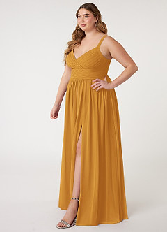 Azazie Chanel Bridesmaid Dresses Butterscotch A-Line Pleated Chiffon Dress image10