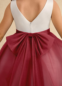 Azazie Rene Flower Girl Dresses Ivory Pomegranate A-Line Bow Tulle Dress image7