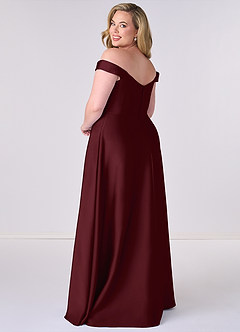 Barbie ♥ Azazie Robes de demoiselle d'honneur Robe Trapèze Convertible en Satin extensible Épaule décolletée Cabernet image8