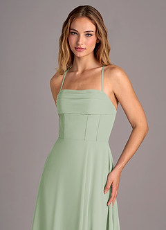 Azazie Carolyn Bridesmaid Dresses Dusty Sage A-Line Pleated Chiffon Dress image2