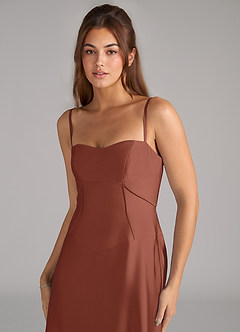 Azazie Valentine Bridesmaid Dresses Auburn A-Line Corset Stretch Satin Dress image6