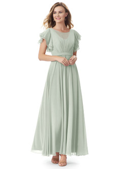 Azazie Daphne Modest Bridesmaid Dresses A-Line Ruffled Chiffon Floor-Length Dress image3