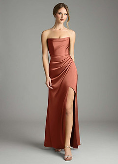 Azazie Leonis Bridesmaid Dresses Clay Mermaid Pleated Stretch Satin Convertible Dress image5